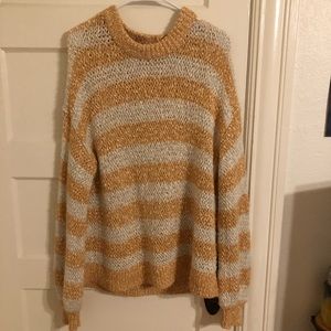 Madewell sweater, light orange and cream stripes.
